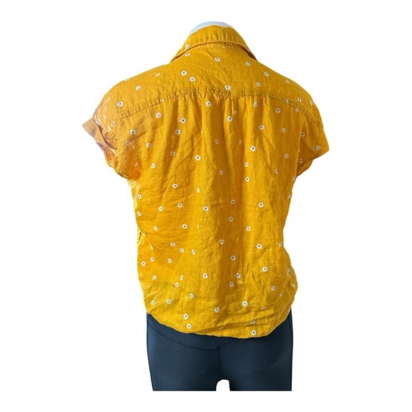 Old Navy Womens M Yellow Flowers Linen Blend Button Up Shirt Sleeveless Tie - Picture 3 of 7